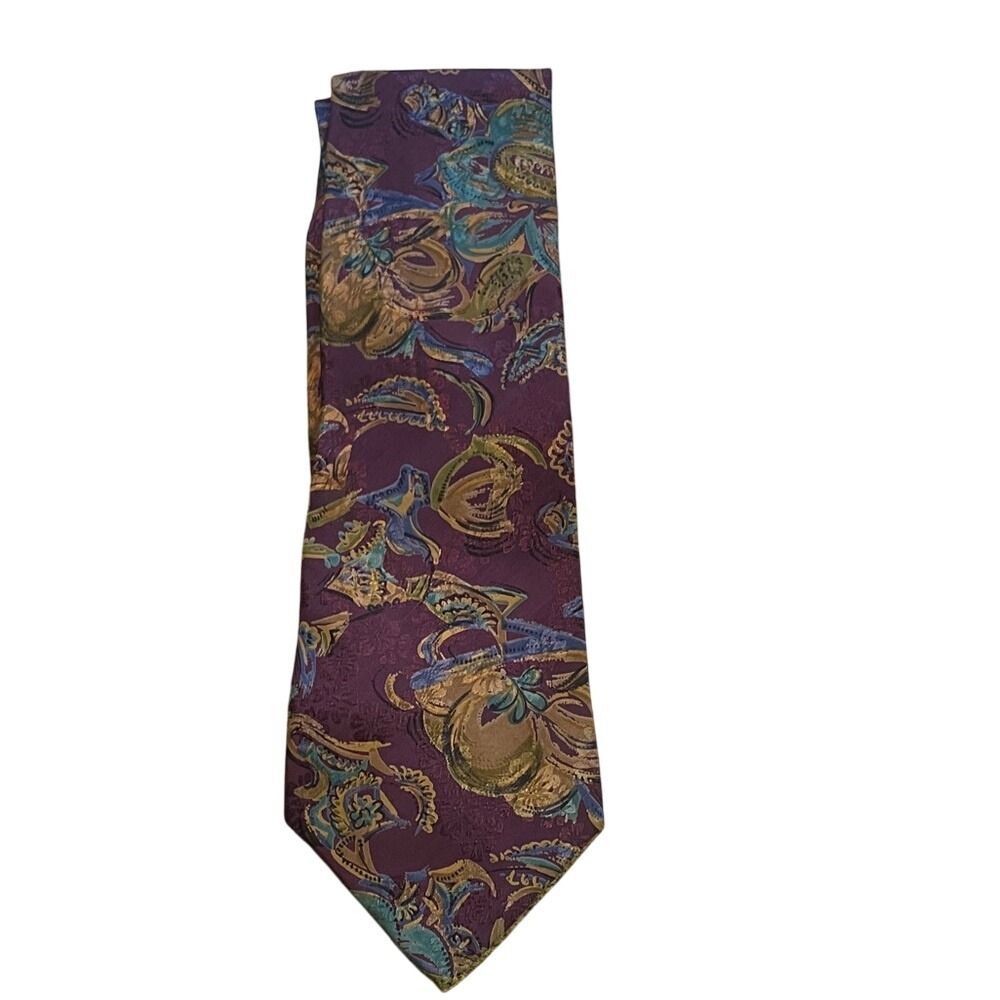 Paisley Necktie Purple Blue Gold Patterned Silk Blend‎ Business Formal